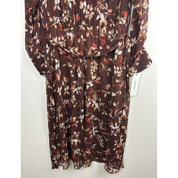 NWT Calvin Klein Floral Keyhole Maxi Dress Size 14 Burgundy Boho Peasant Folk - Picture 5 of 12